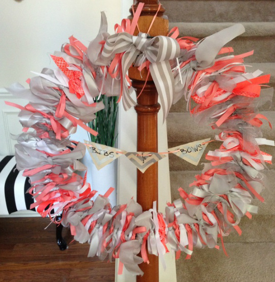 coral and gray ribbon wreath