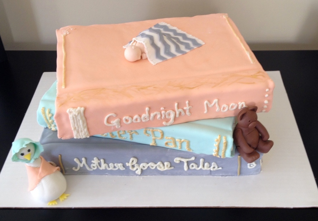 Classic book cake for book-themed baby shower #bookshower #babyshower
